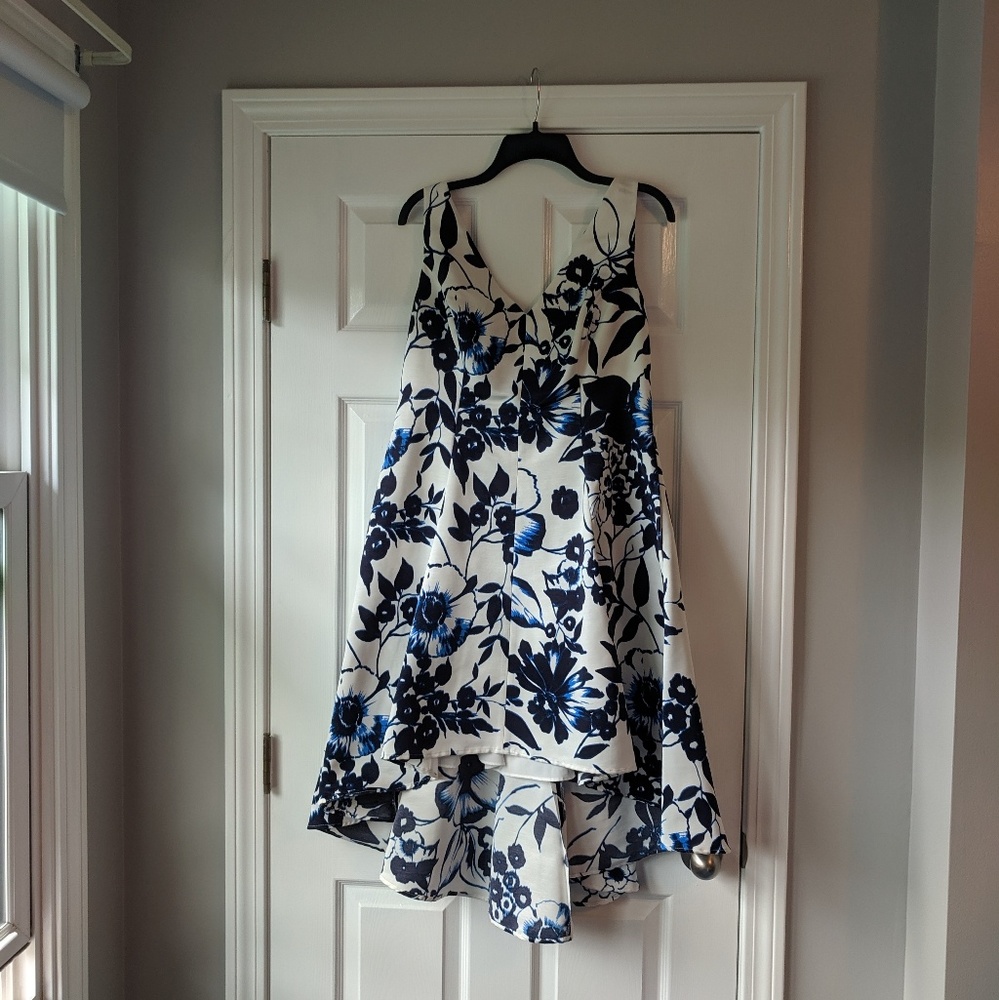 Eliza J blue and white cocktail dress